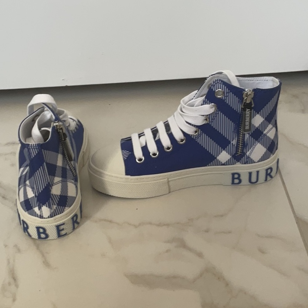 Burberry Blue and White Checkered High-Tops - Picture 1 of 8
